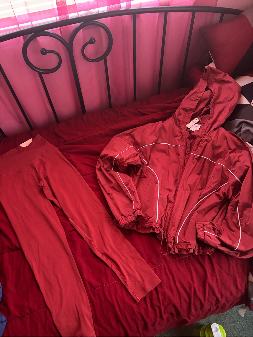 Women’s Red Hooded Windbreaker Jacket  with matching leggings